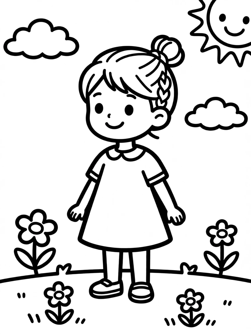 A girl with hair in a simple braided knot bun.
