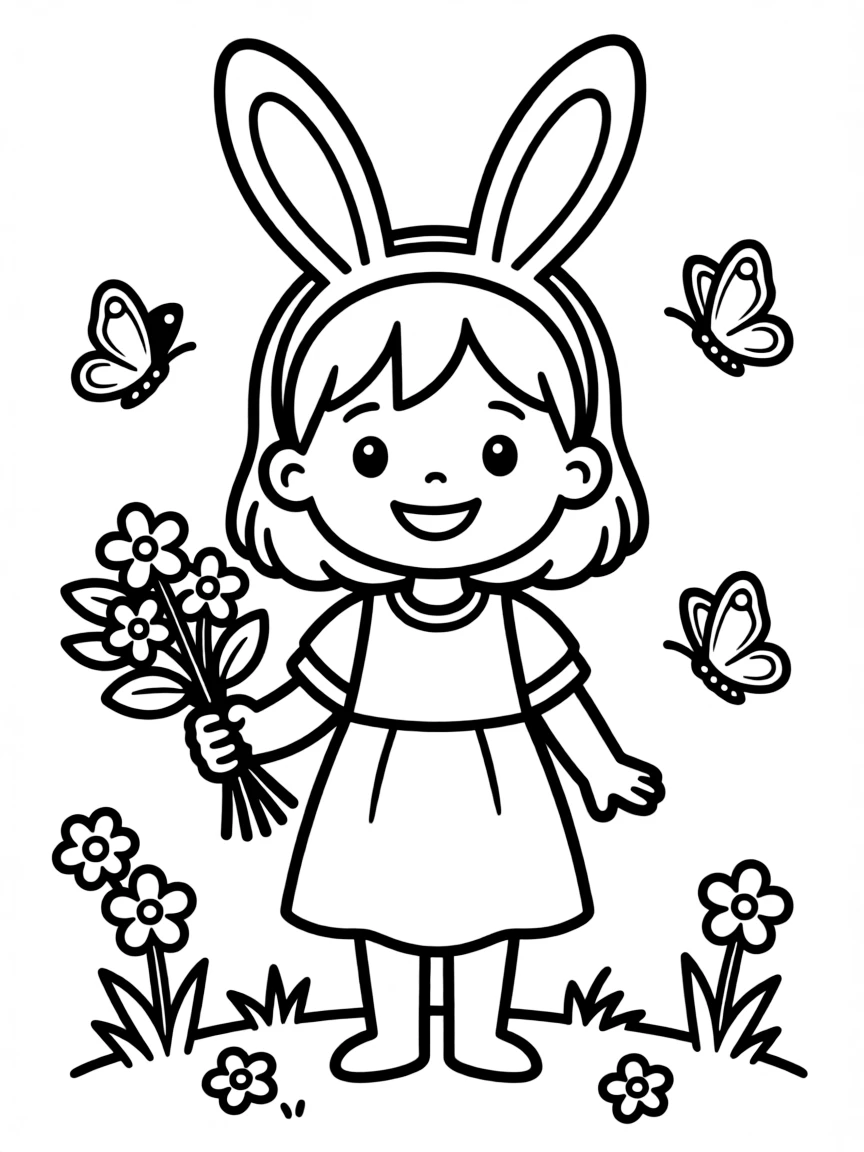 A child with hair in a simple bunny ear headband.