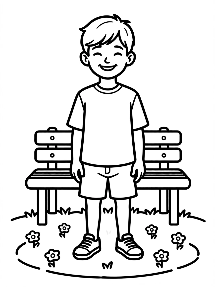 A boy with a simple side swept haircut.