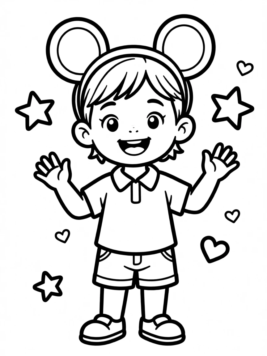 A child with hair in a simple mouse ear headband.
