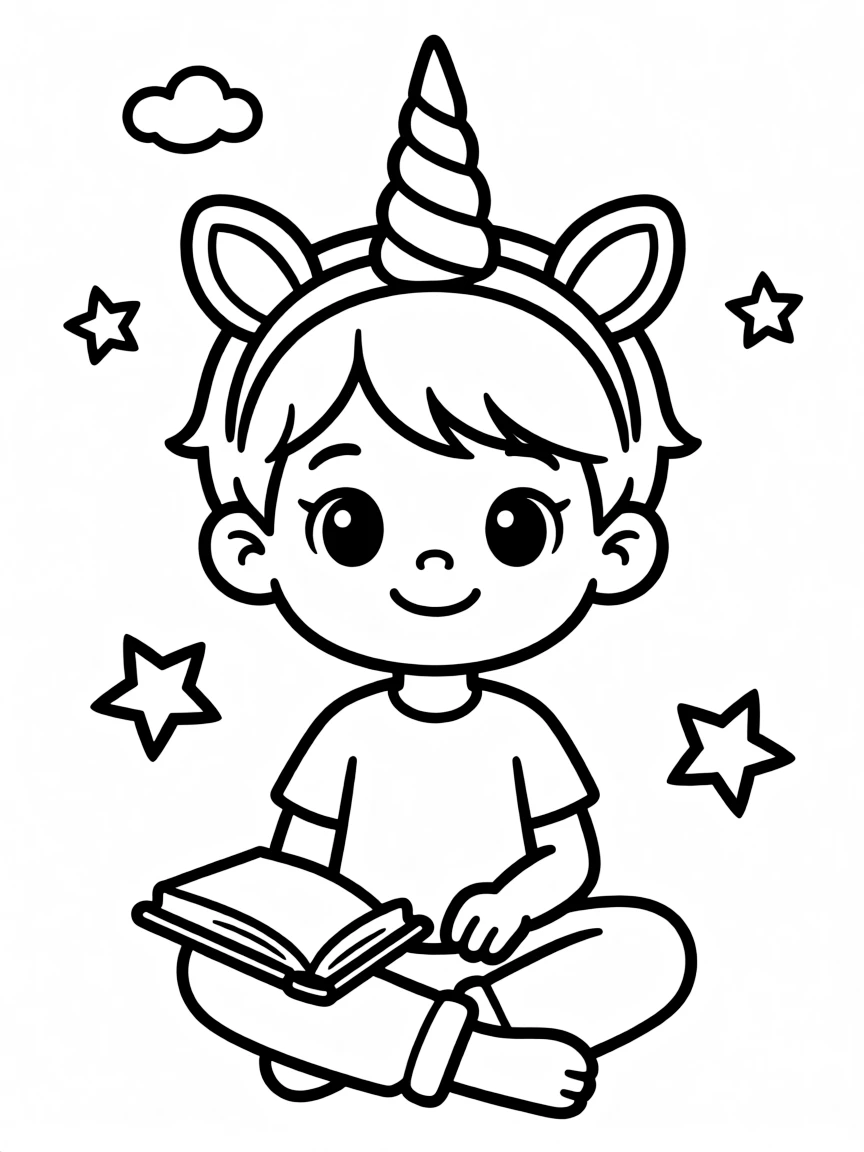 A child with hair in a simple unicorn horn headband.