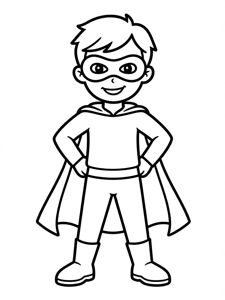 A child with hair in a simple superhero mask.