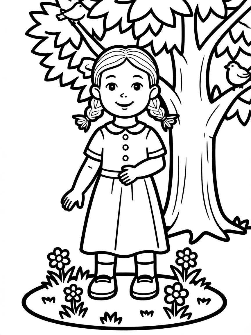 A girl with hair in a simple braided pigtails.