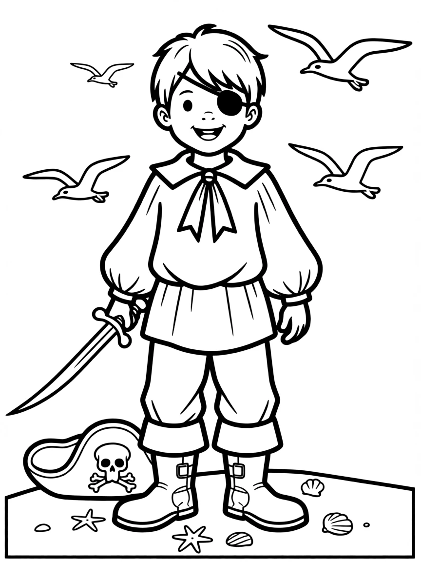 A child with hair in a simple pirate eye patch.
