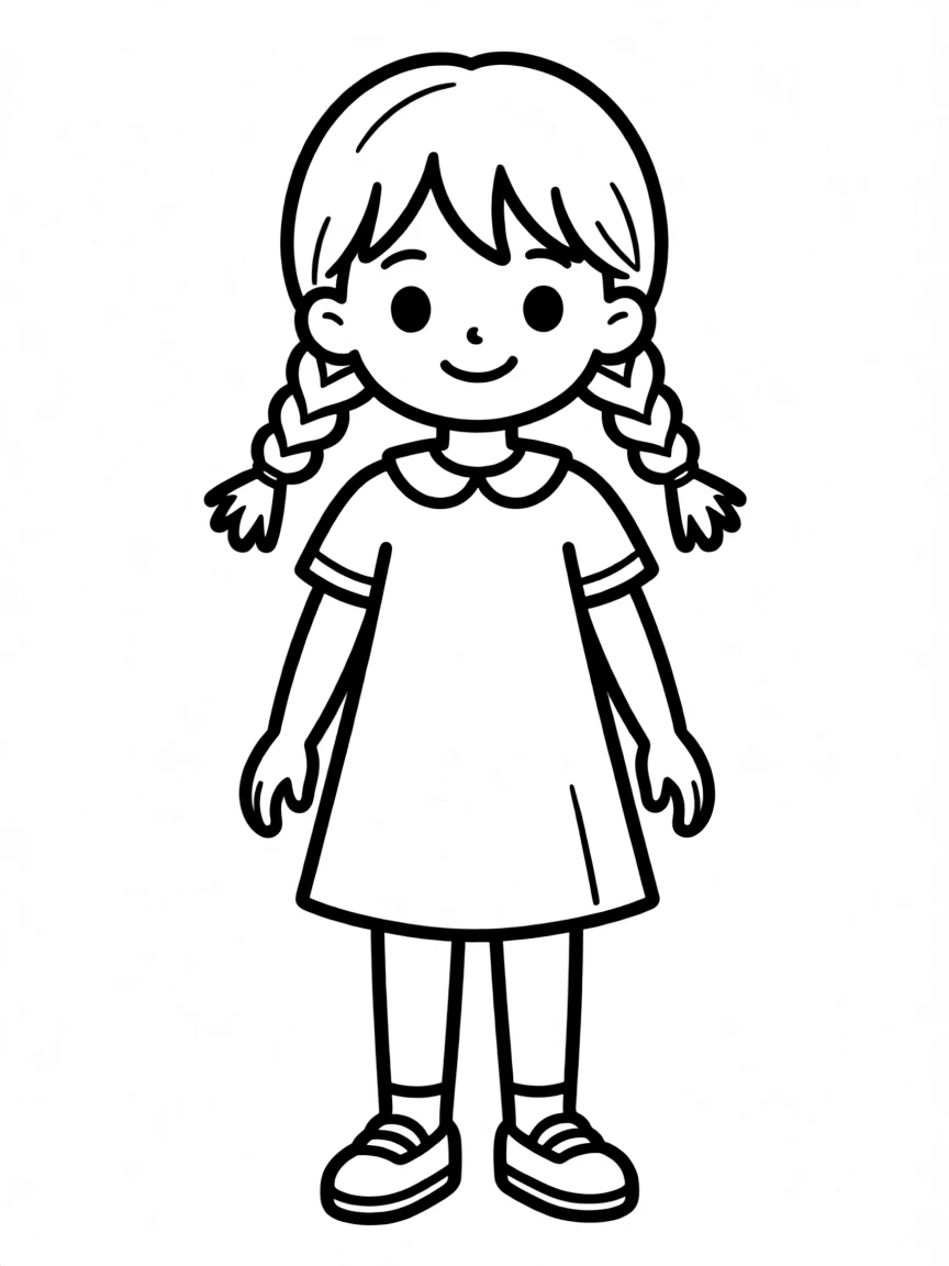A girl with hair in a simple braided double pigtails.
