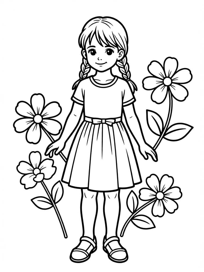 A girl with hair in a simple braided side pigtails.