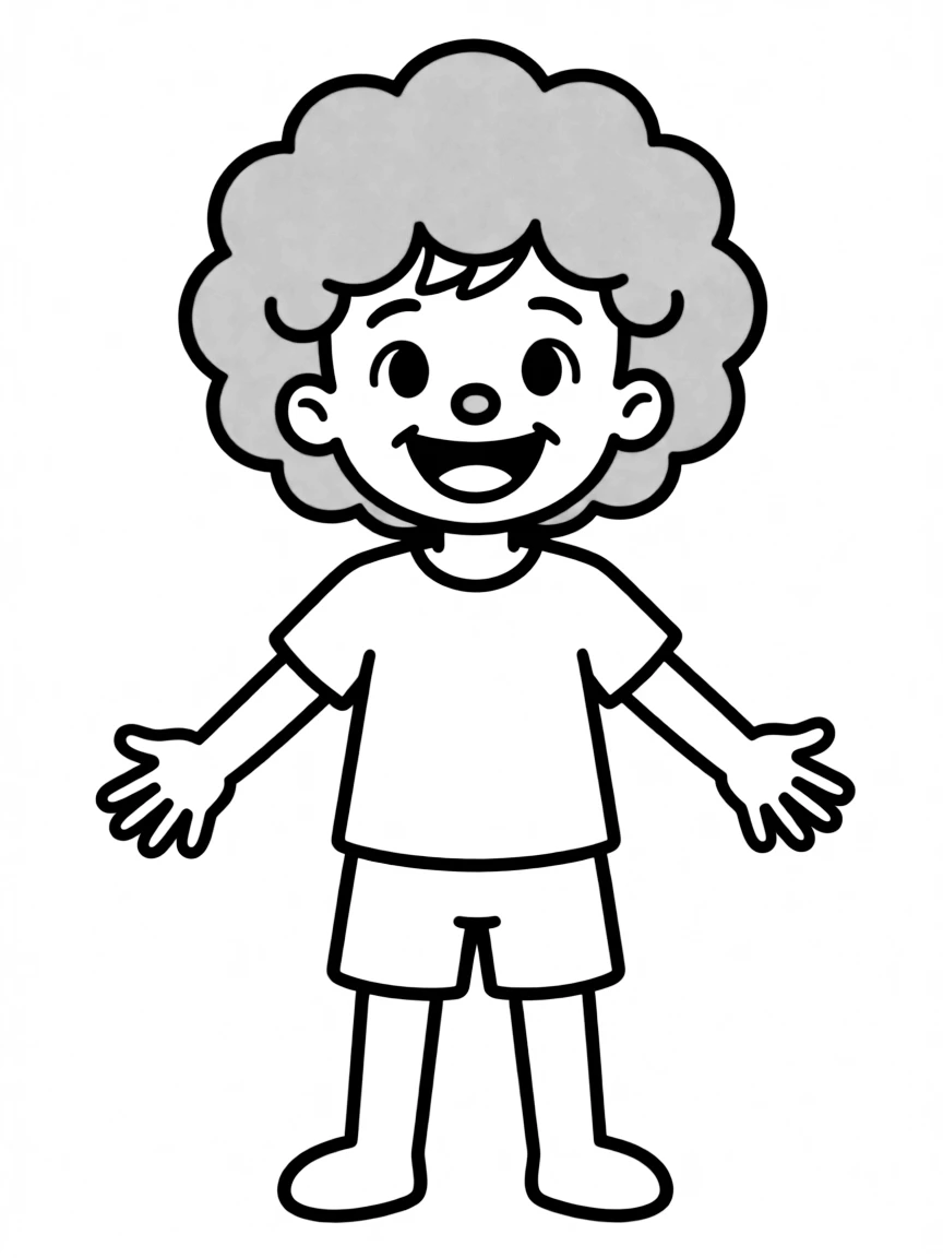 A child with hair in a simple red clown wig.