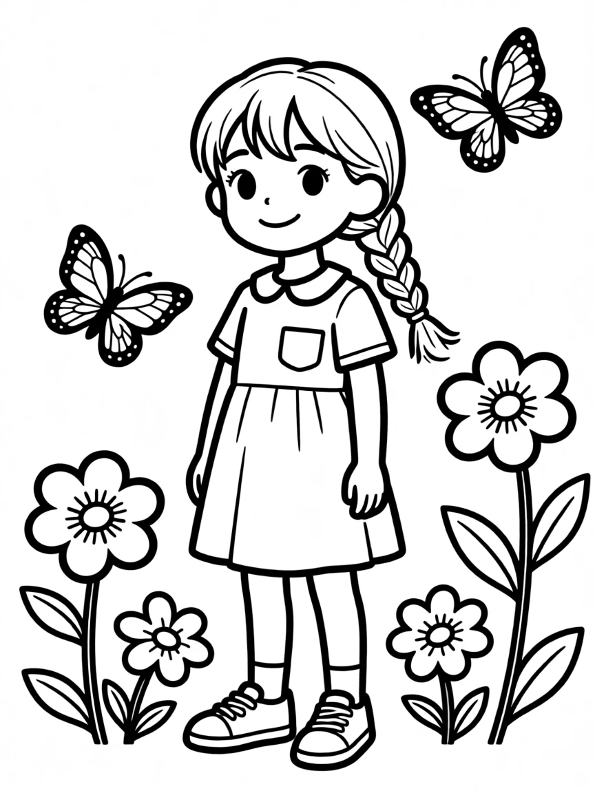 A girl with hair in a simple braided back pigtail.