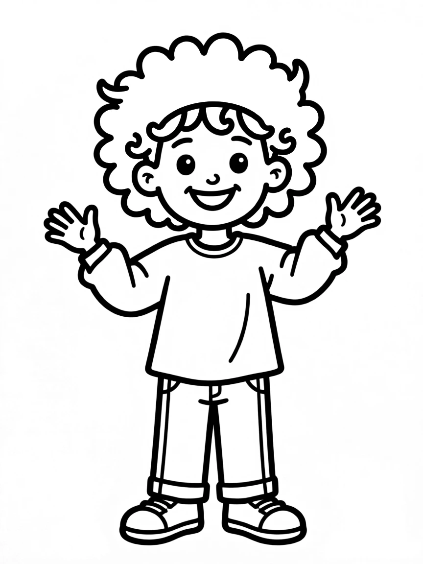 A child with hair in a simple yellow clown wig.