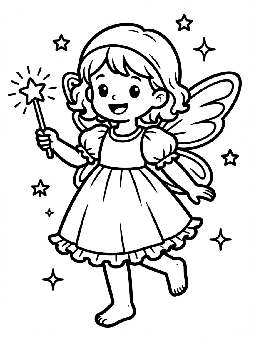 A child with hair in a simple blue fairy wig.