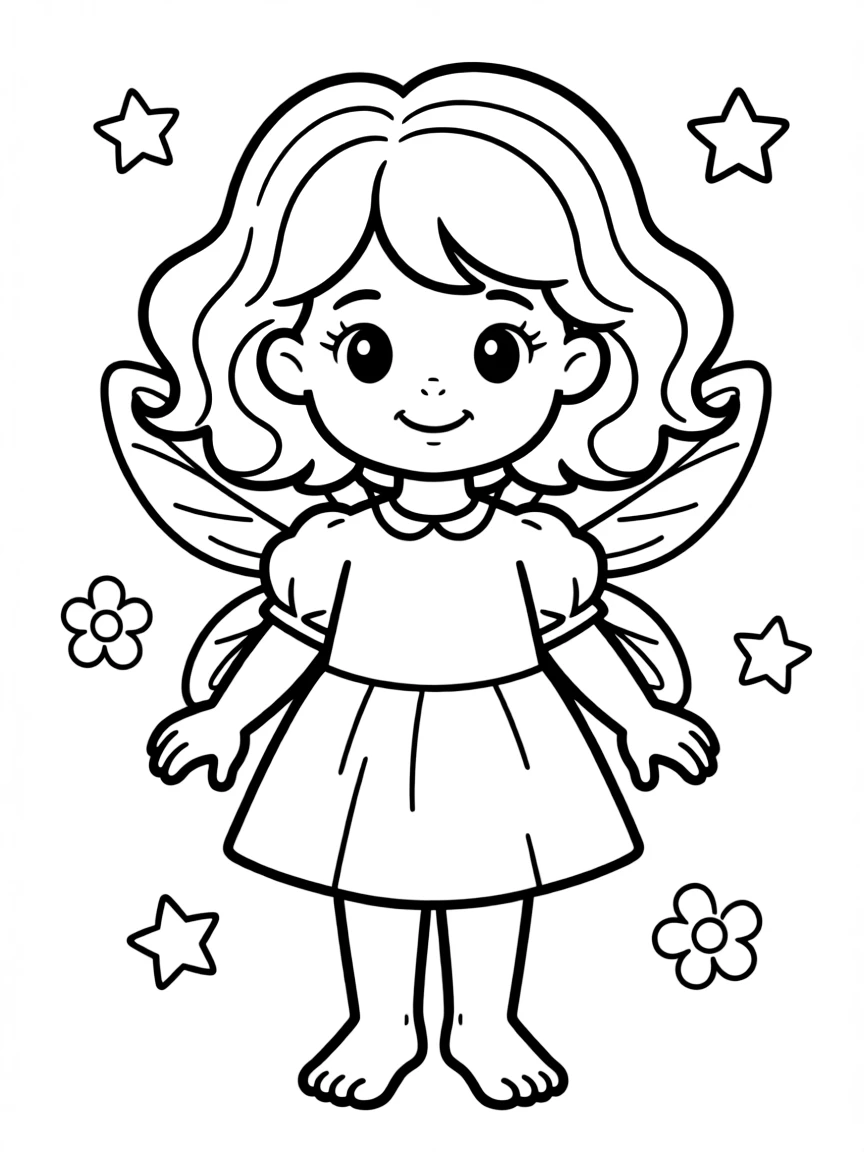 A child with hair in a simple purple fairy wig.