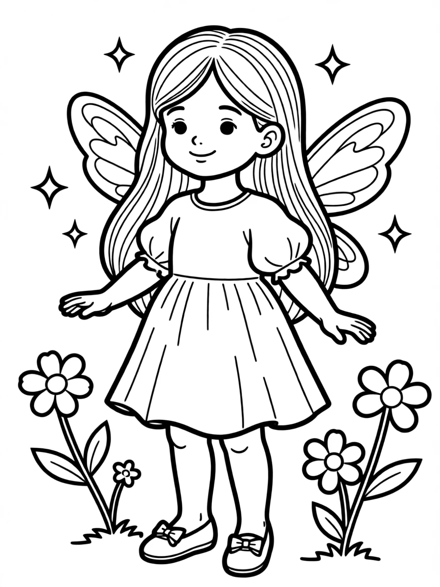 A child with hair in a simple green fairy wig.