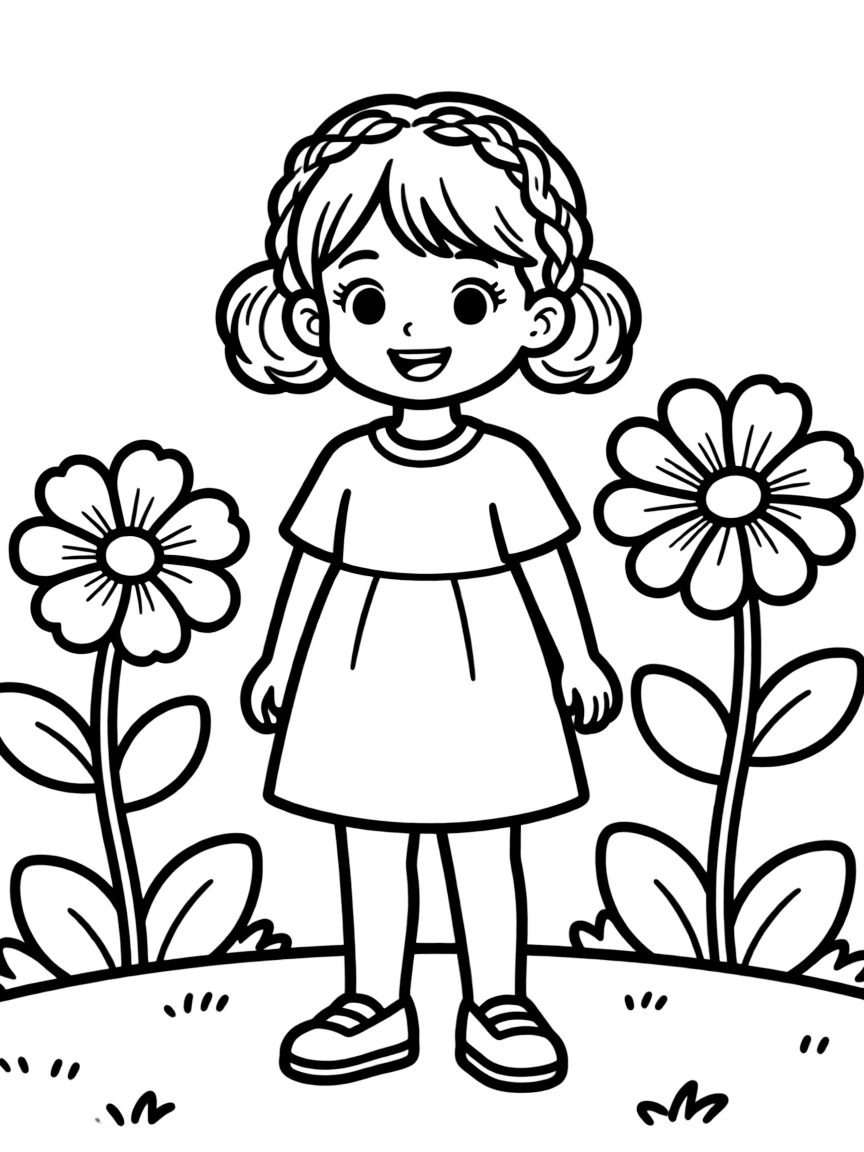 A girl with hair in a simple braided bubble.