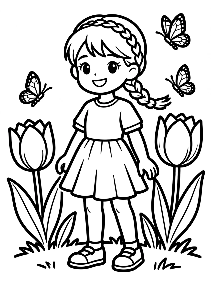 A girl with hair in a simple braided loop.