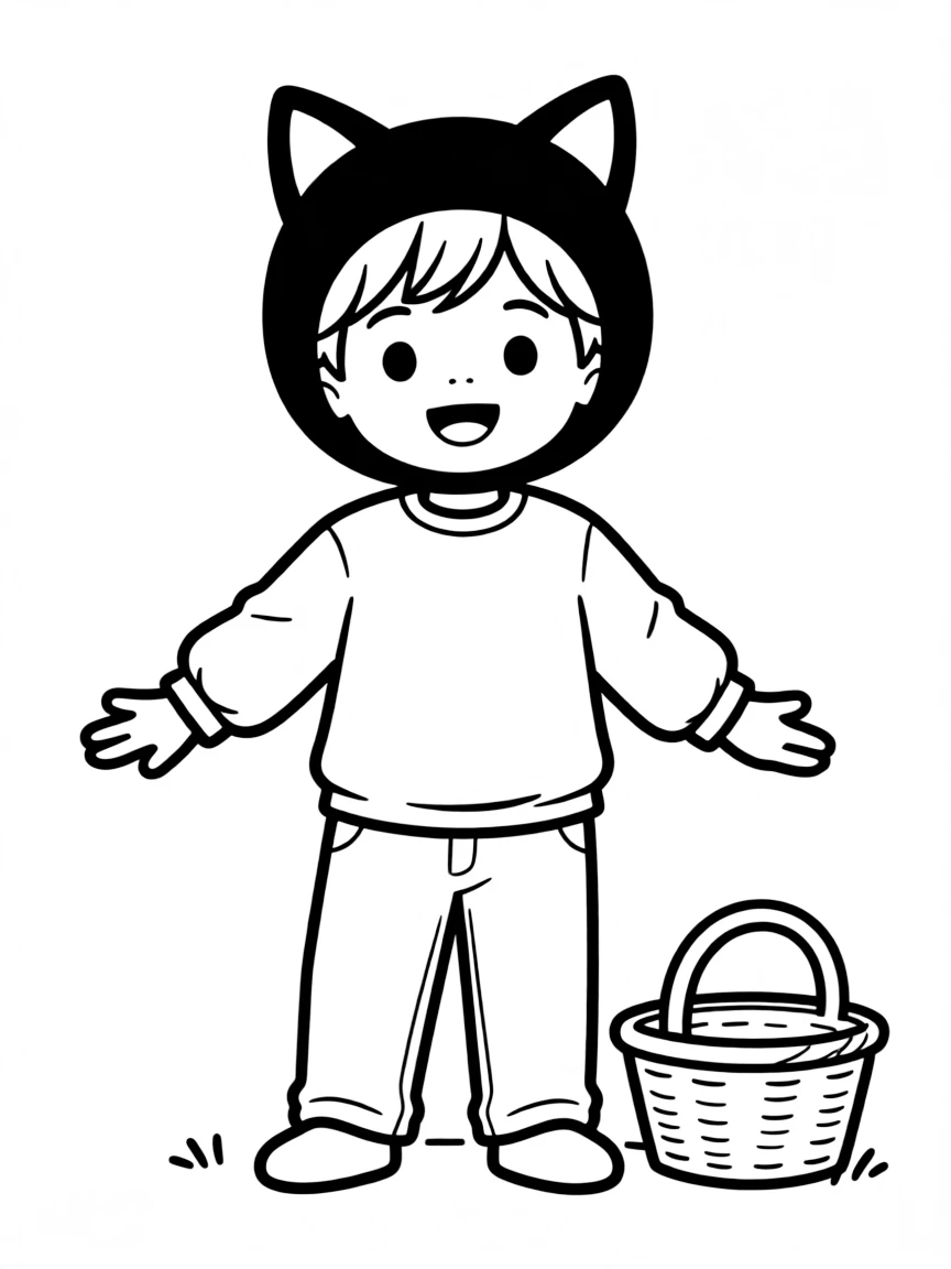 A child with hair in a simple black cat wig.