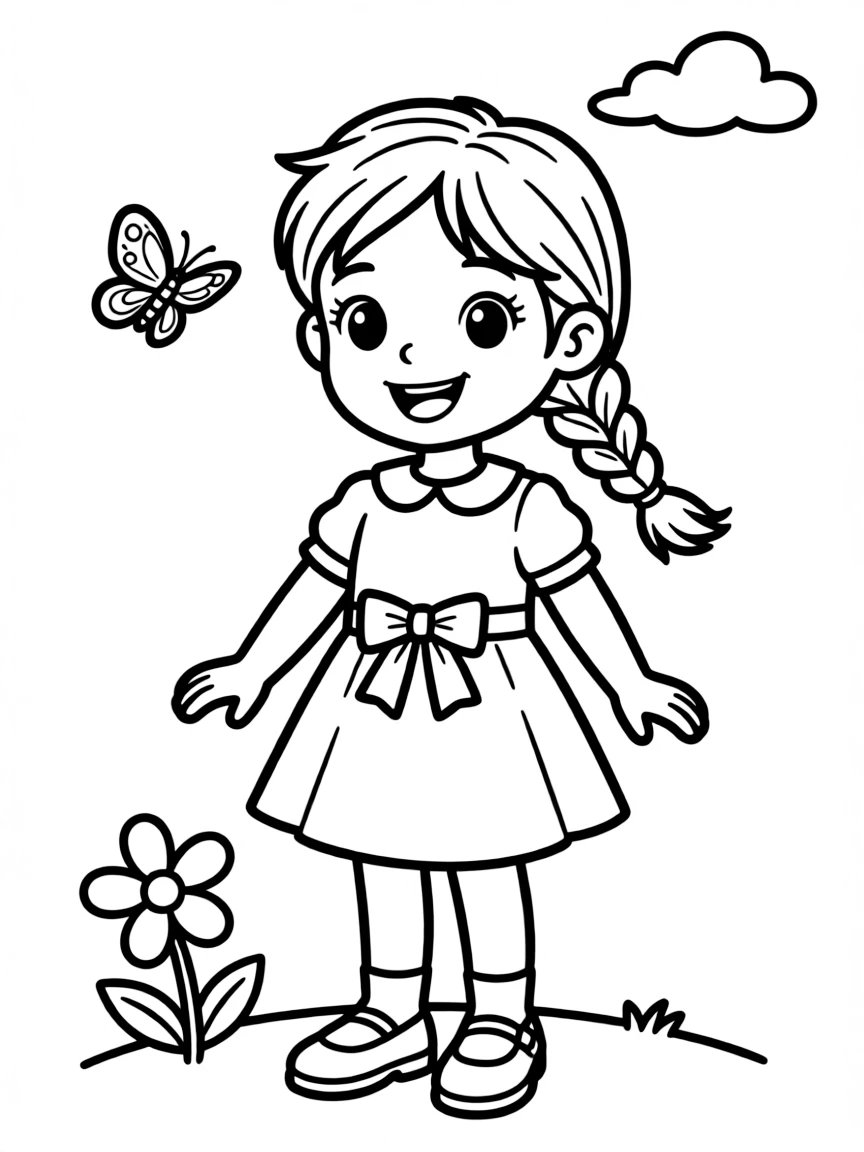 A girl with hair in a simple braided side pigtail.