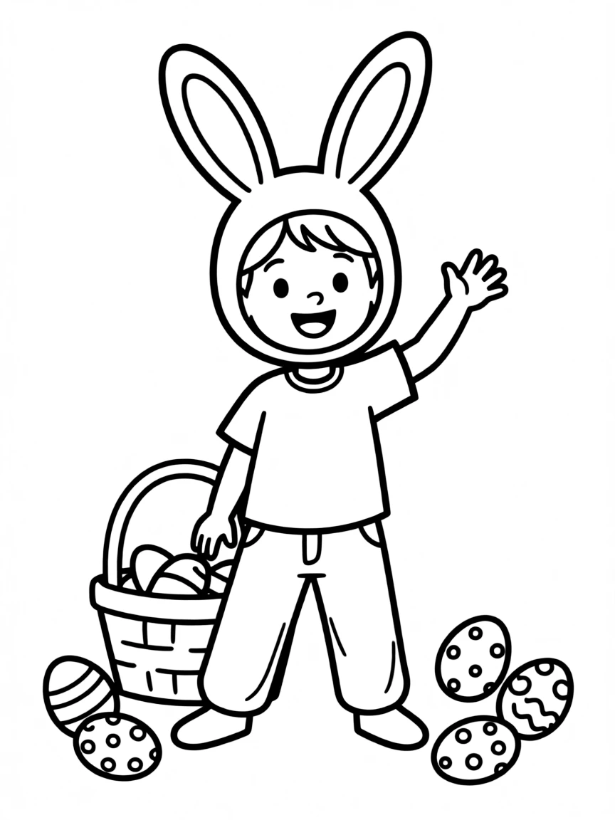 A child with hair in a simple white bunny wig.