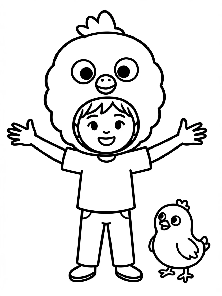 A child with hair in a simple yellow chicken wig.