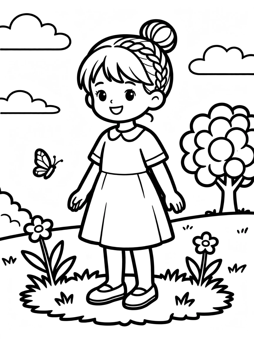 A girl with hair in a simple braided top knot.
