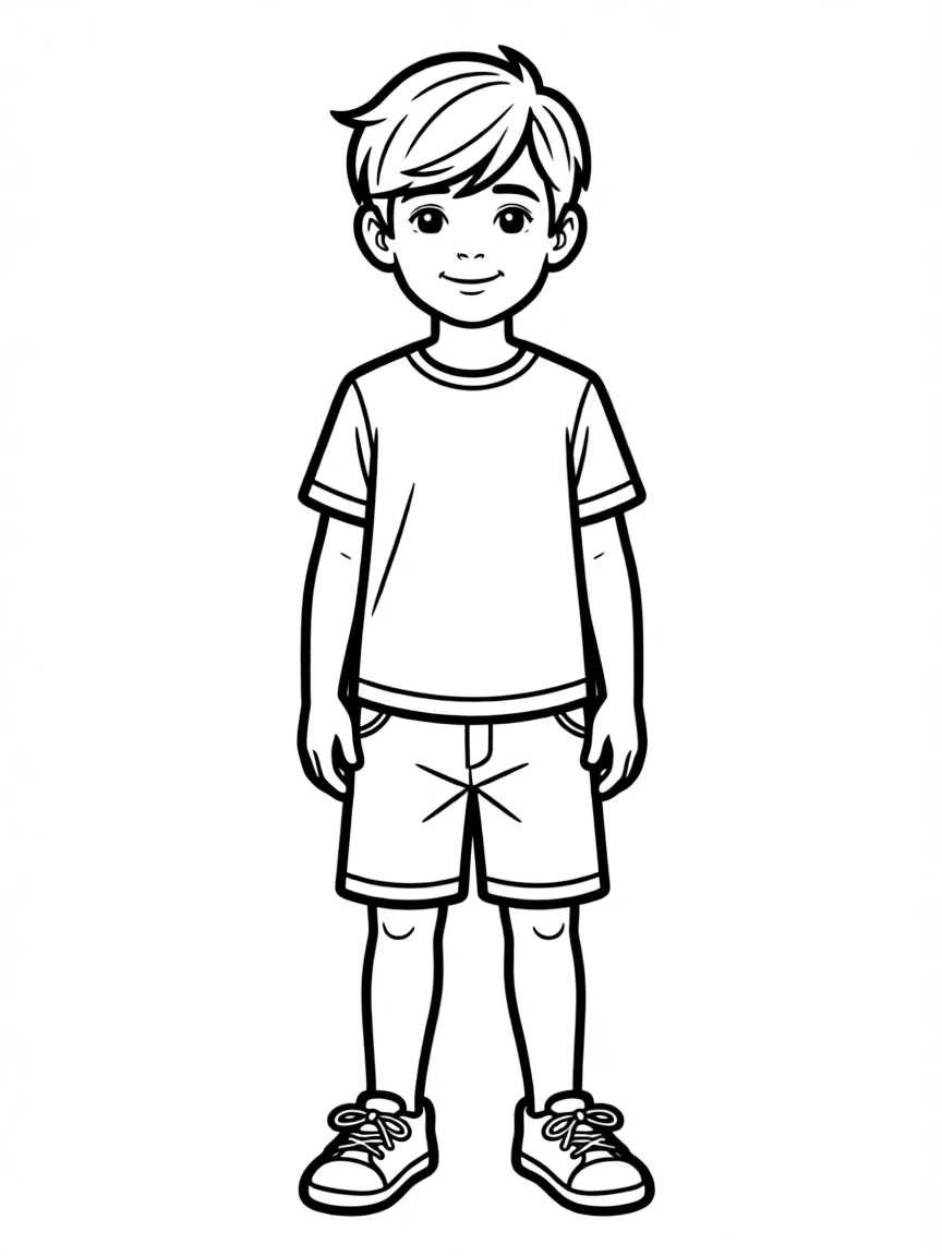A boy with a simple side swept haircut.