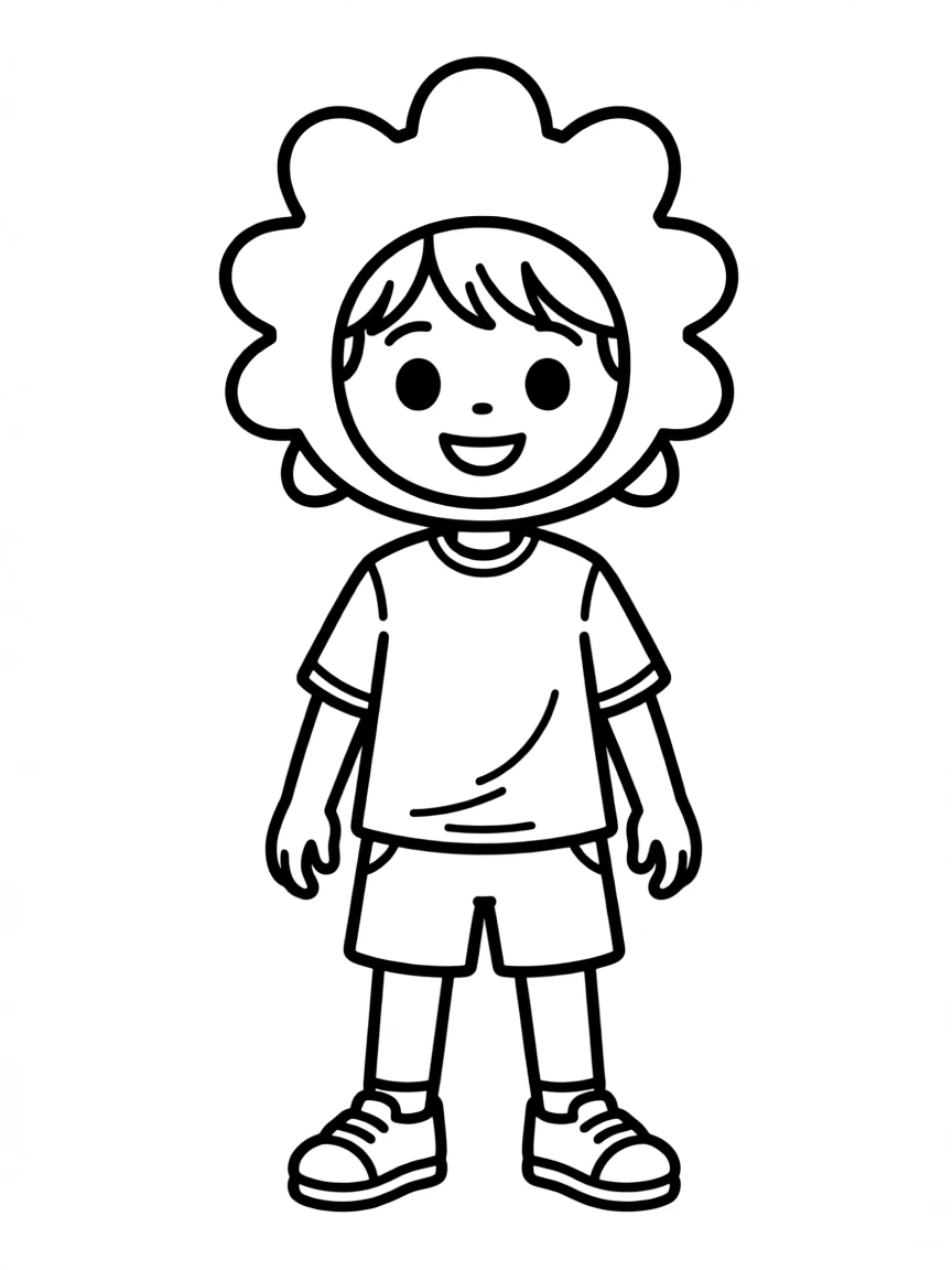A child with hair in a simple green monster wig.