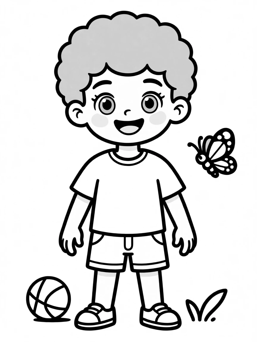 A boy with a short afro, neatly rounded.