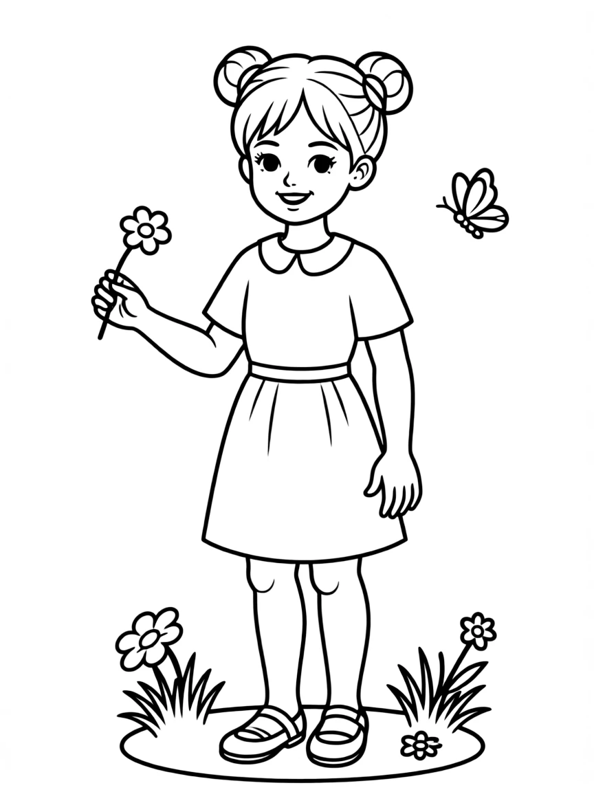 A girl with hair in a simple braided double bun.