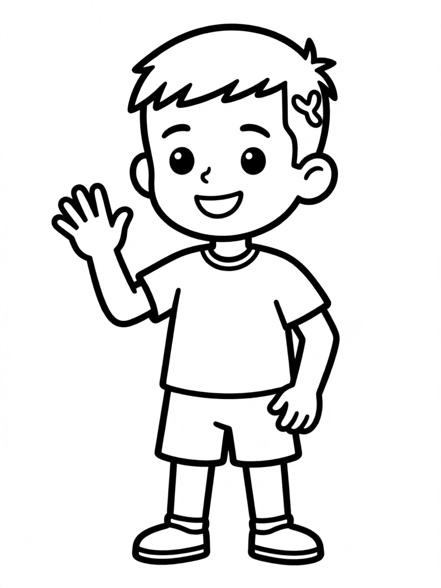 A boy with a simple buzz cut, with a small design.