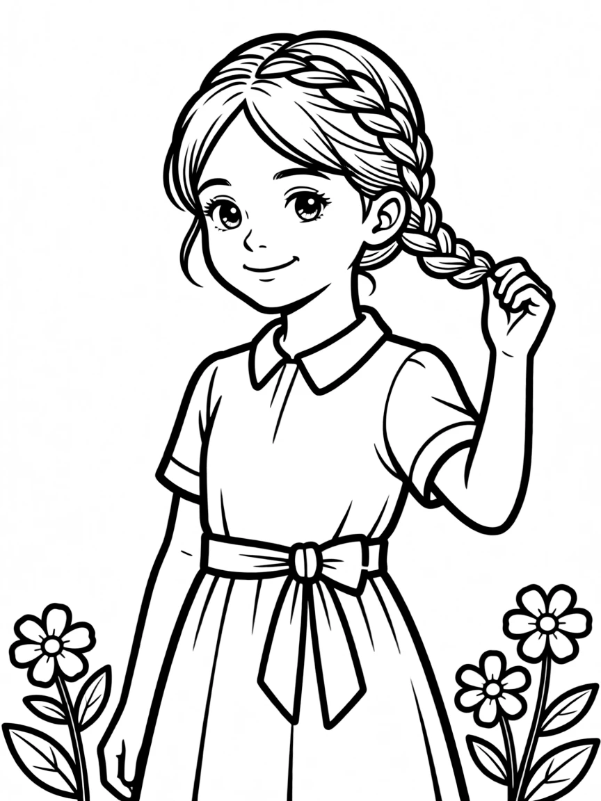 A girl with hair in a simple braided twisted bun.