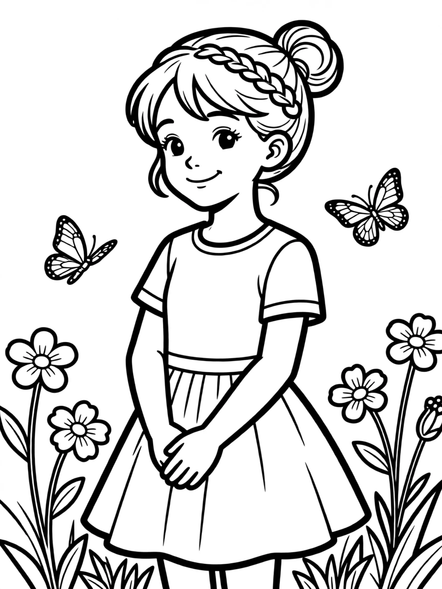 A girl with hair in a simple braided loop bun.
