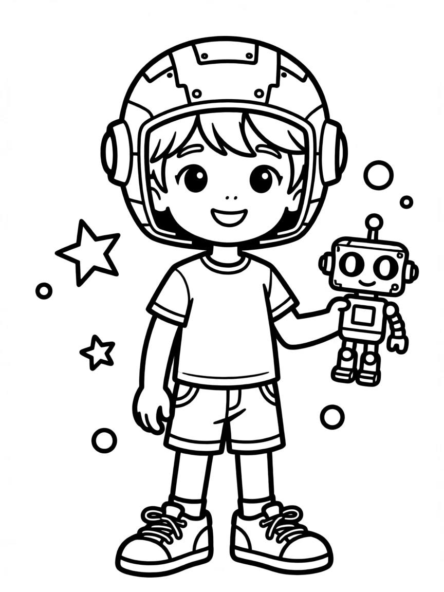 A child with hair in a simple silver robot wig.