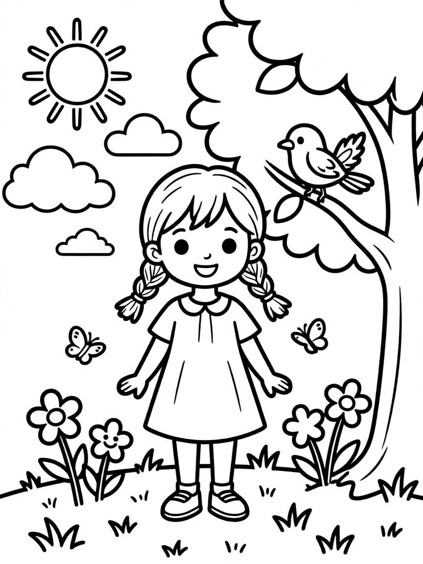 A girl with hair in a simple braided loop pigtails.