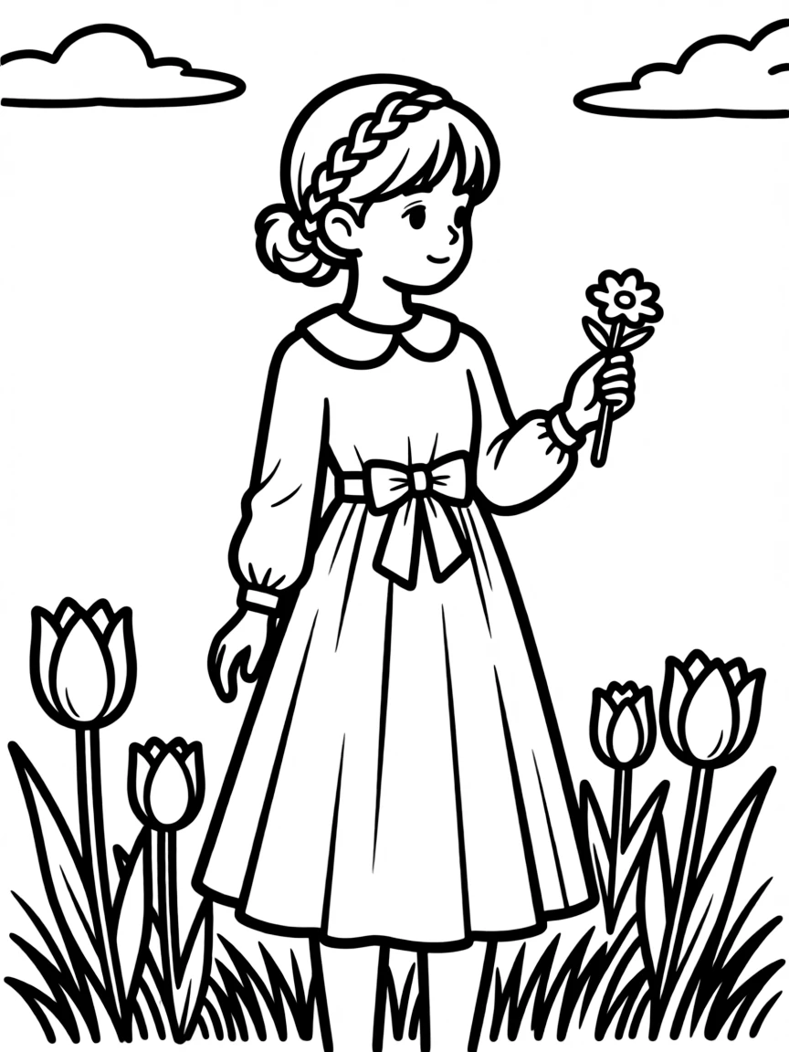 A girl with hair in a simple braided low bun.