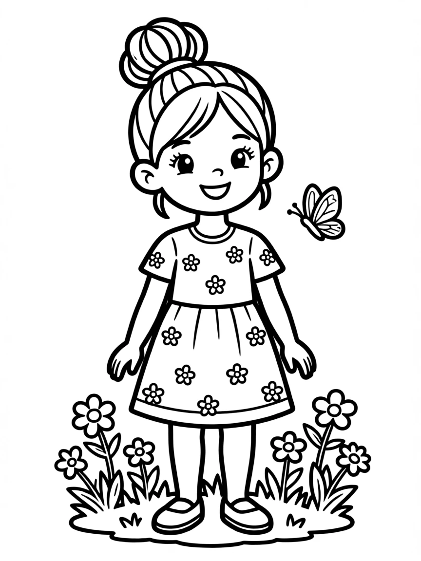 A girl with hair in a simple braided high bun.