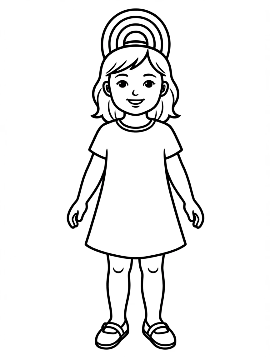 A child with hair in a simple rainbow tiara.