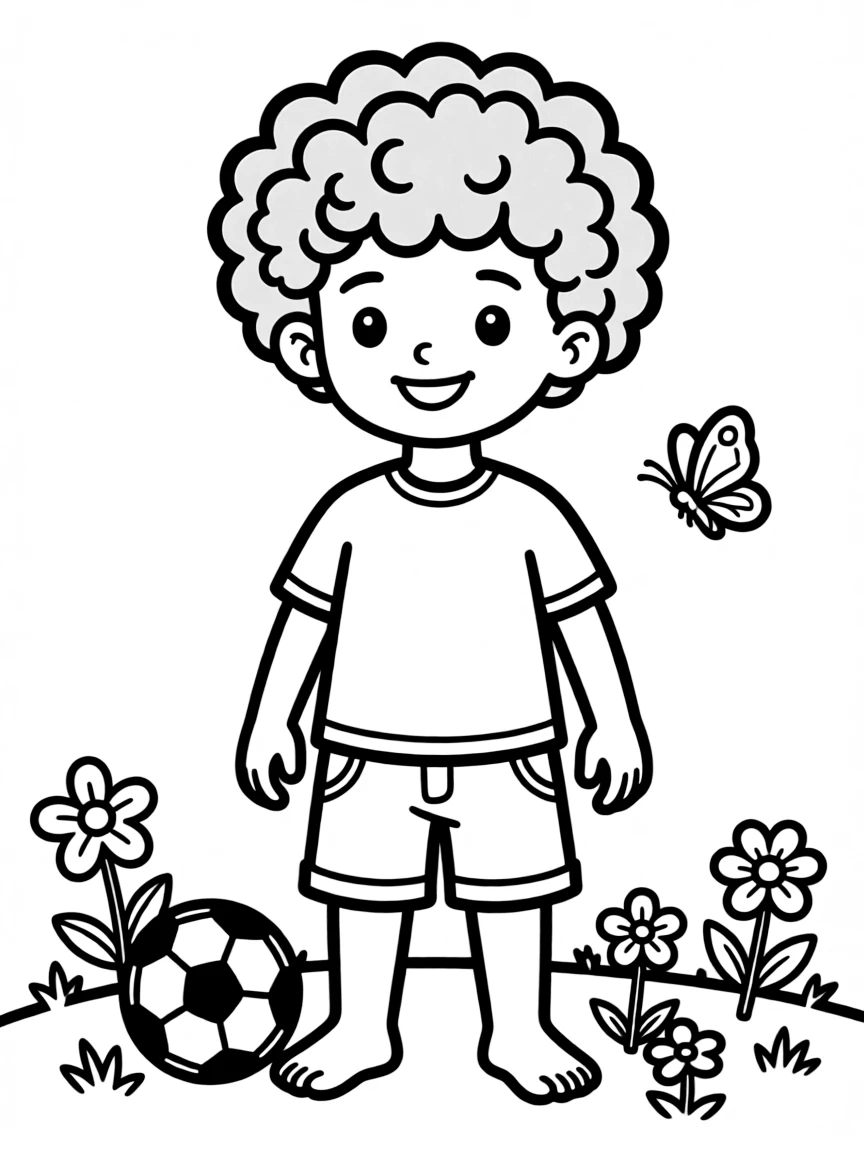 A boy with a short afro, with soft curls.