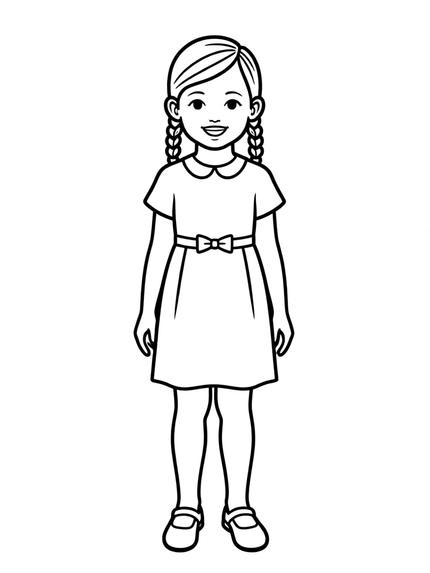 A girl with hair in a simple braided pigtails.