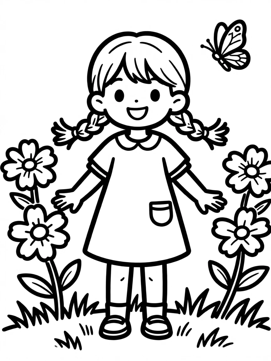 A girl with hair in a simple braided double pigtails.