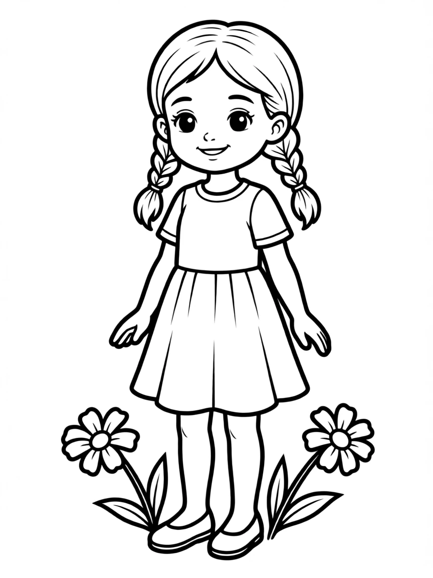 A girl with hair in a simple braided back pigtail.