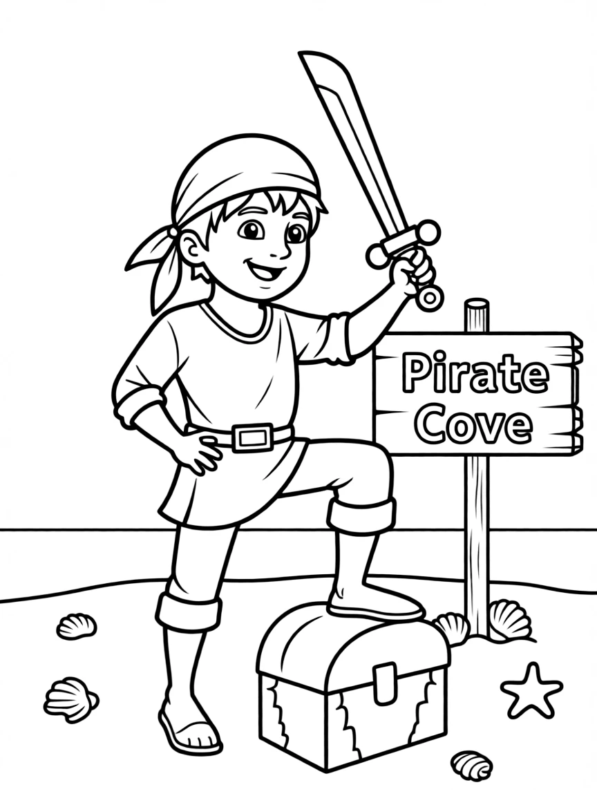 A child with hair in a simple black pirate bandana.