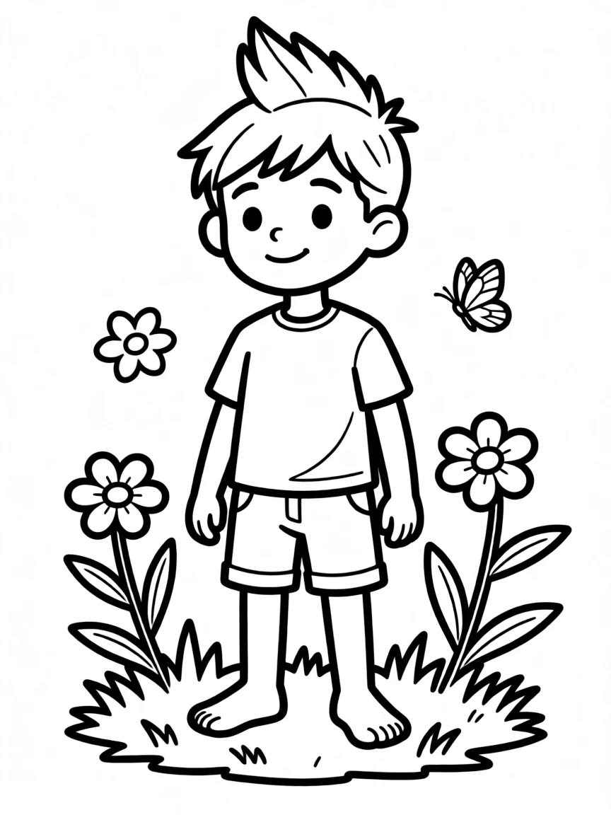 A boy with a simple mohawk, not too tall.
