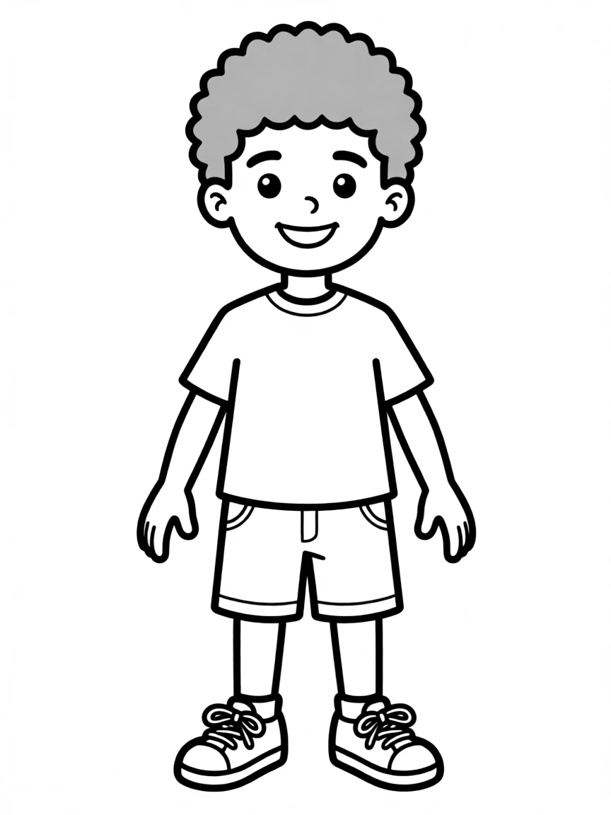 A boy with a short afro, neatly rounded.