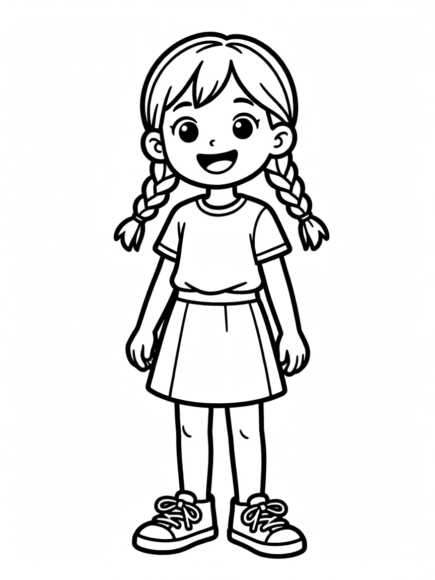 A girl with hair in a simple braided double ponytail.