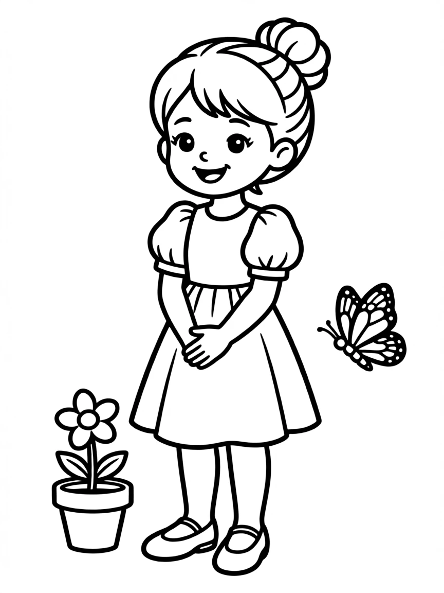 A girl with hair in a simple braided bun.
