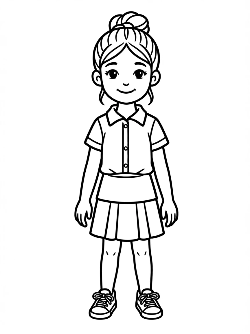 A girl with hair in a simple braided top knot.