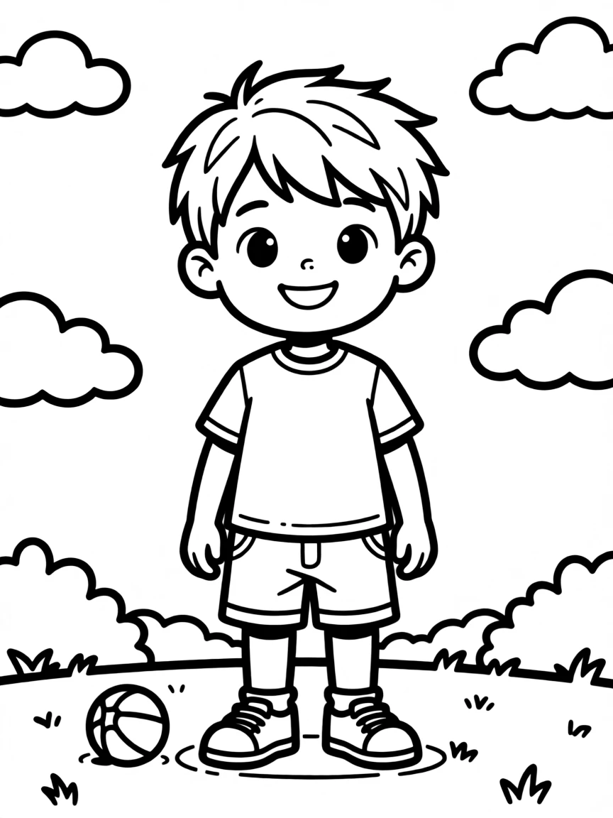A boy with short hair that is slightly messy.