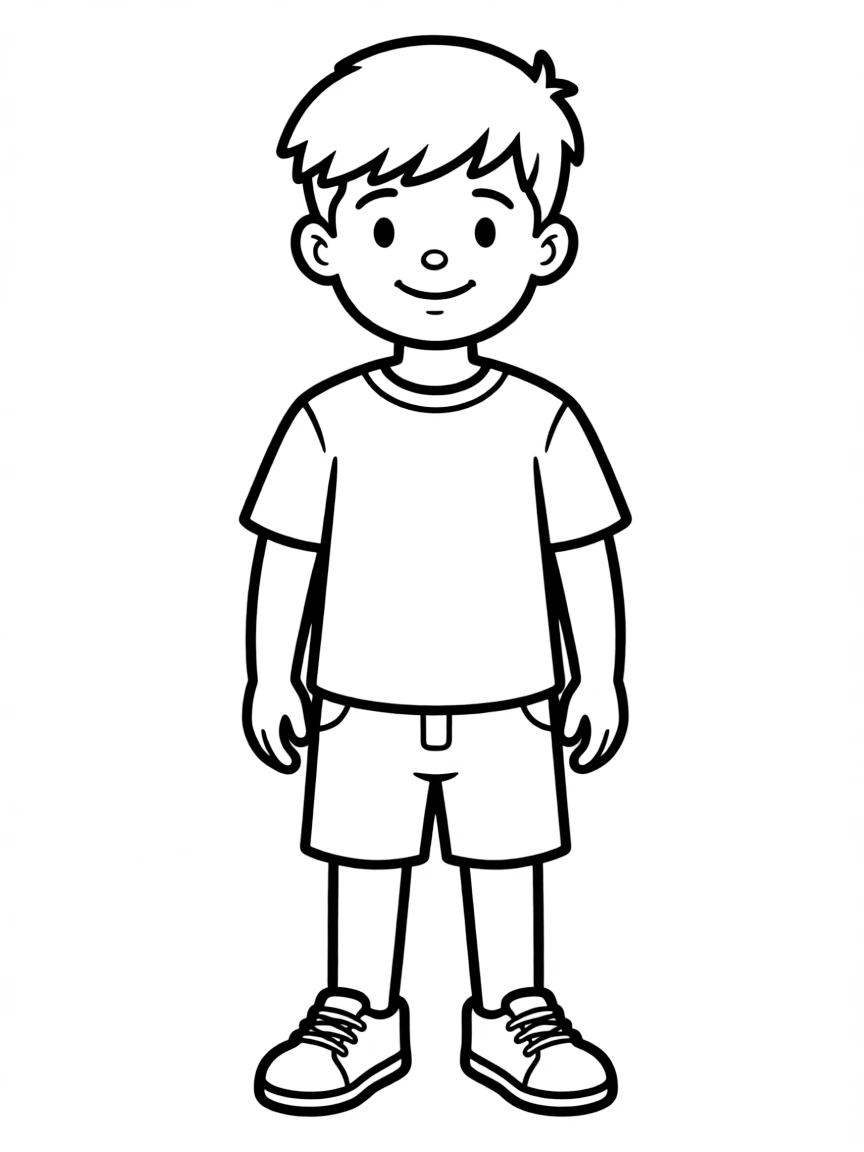 A boy with a short, neat mushroom cut.