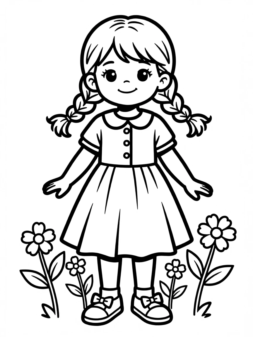 A girl with hair in a simple braided loop pigtails.