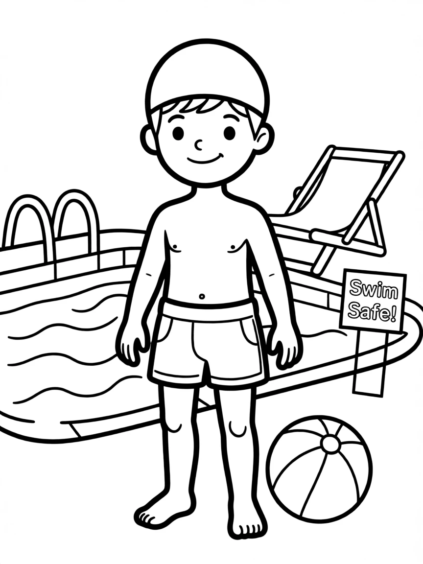 A child with hair in a simple dark orange swimming cap.