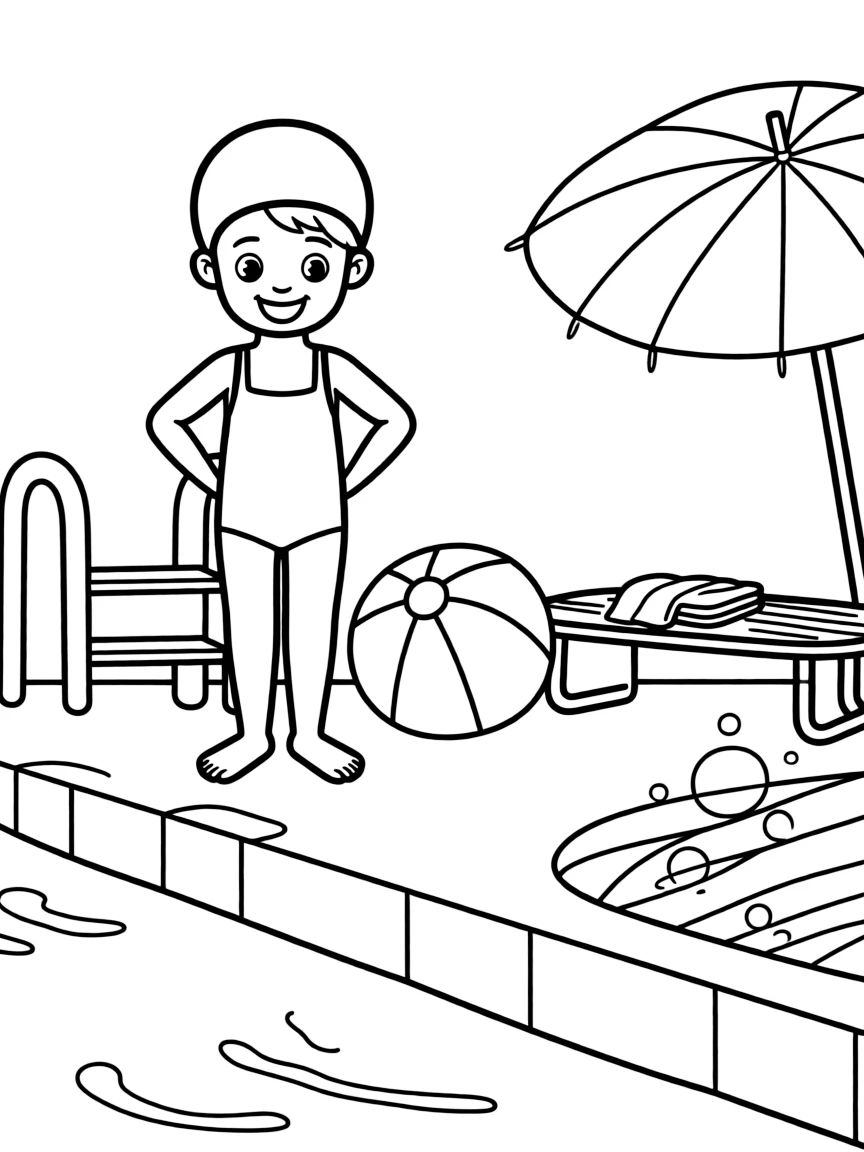 A child with hair in a simple dark pink swimming cap.